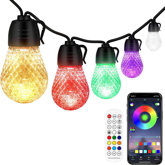 52.5FT Colorful Outdoor String Lights Smart RGB LED Patio Lights