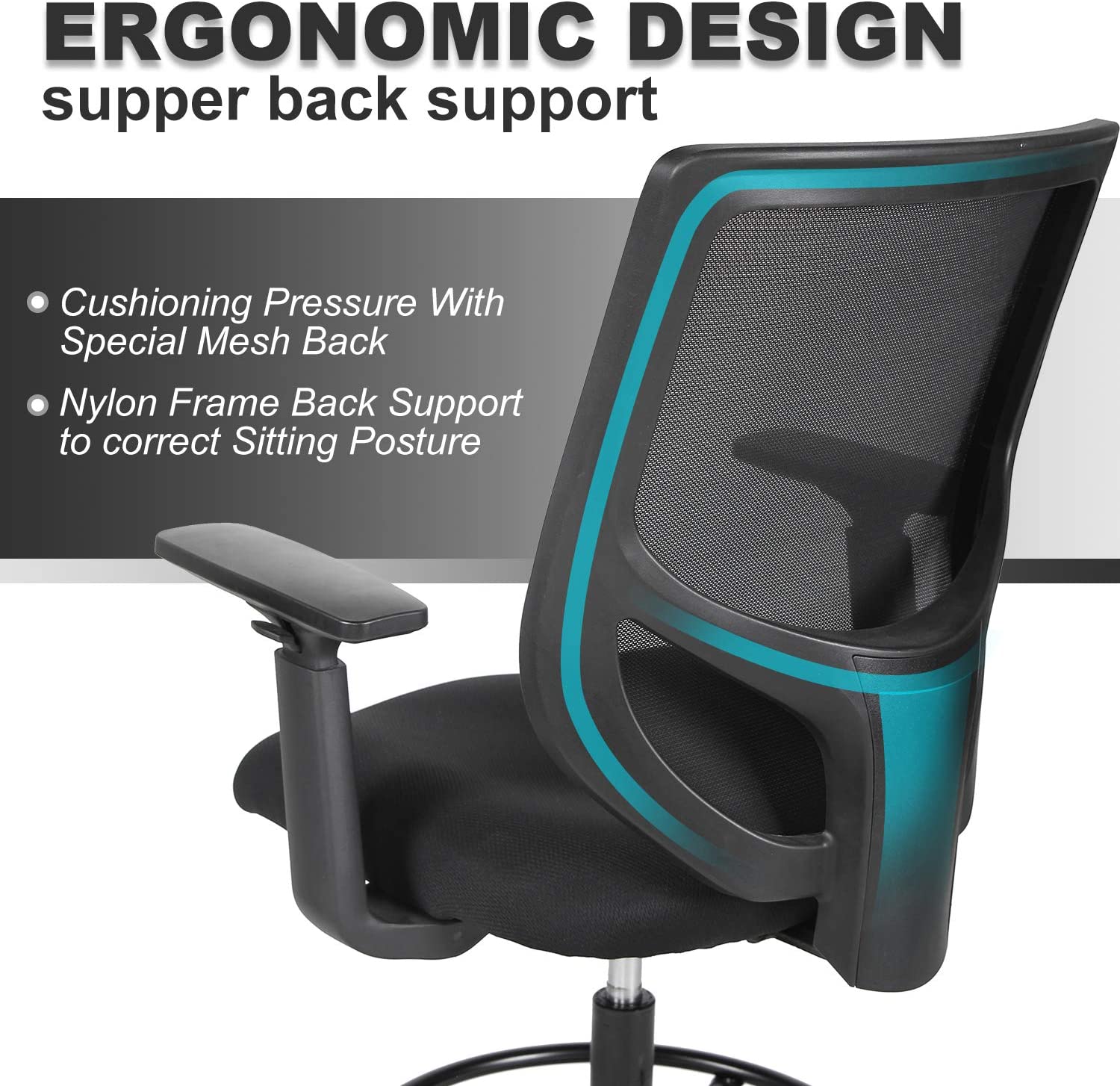 Drafting Chair Tall Office Chair for Standing Desk Drafting Mesh Table Chair with Adjustable Armrest and Foot Ring