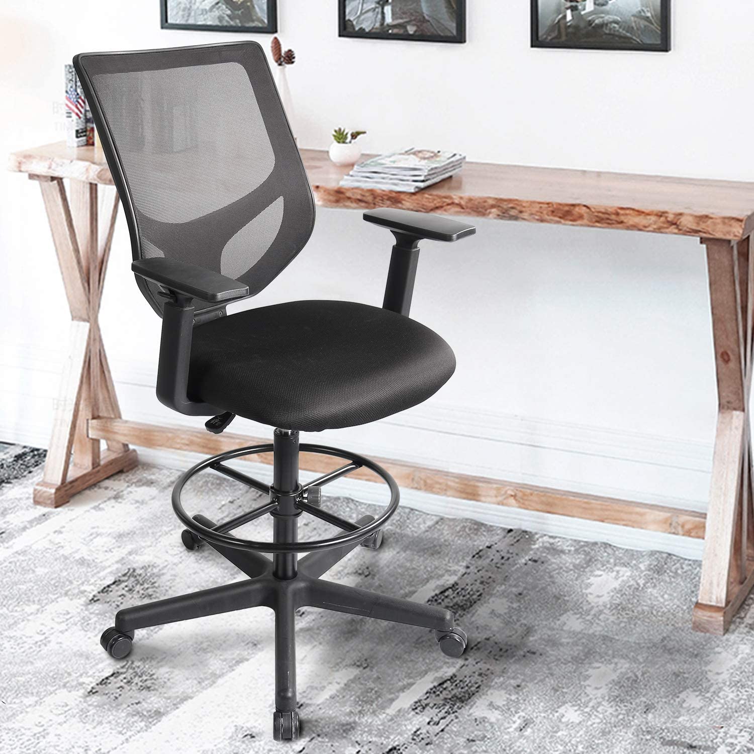 Drafting Chair Tall Office Chair for Standing Desk Drafting Mesh Table Chair with Adjustable Armrest and Foot Ring