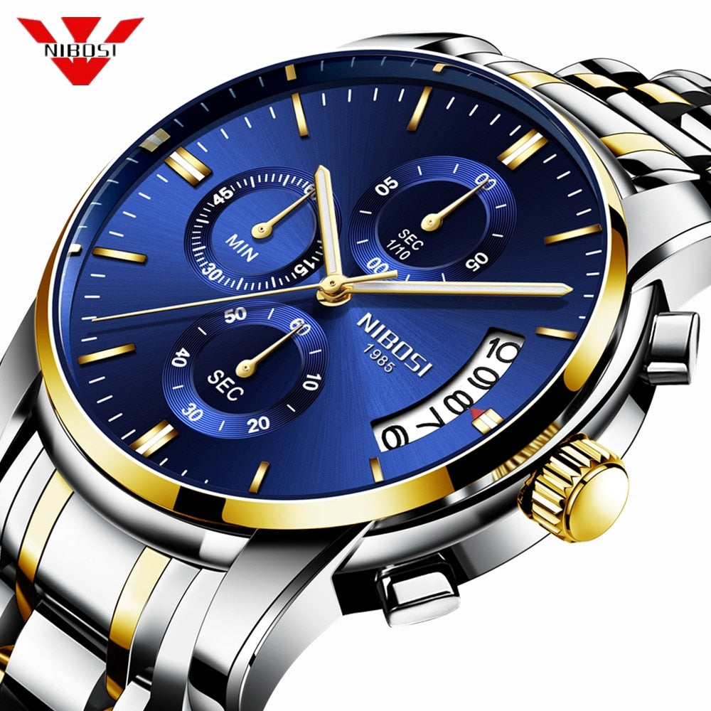 NIBOSI Watch Men Top Brand Luxury Blue Male Automatic Date Quartz Mens Watches Waterproof Sport Watch Clock Relogio Masculino