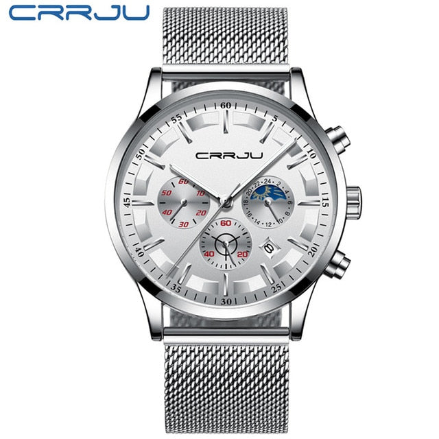 CRRJU Mens Watches Top Brand Luxury Fashion Business Quartz Watch Men Sport Full Steel Waterproof Black Clock Relogio Masculino