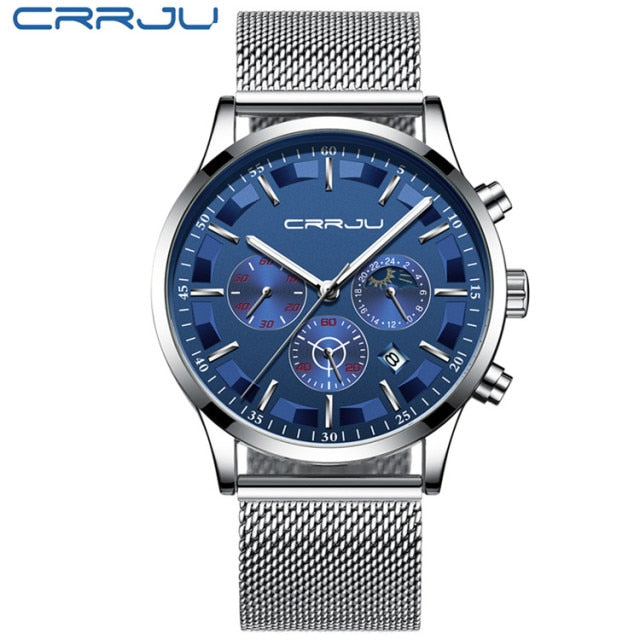 CRRJU Mens Watches Top Brand Luxury Fashion Business Quartz Watch Men Sport Full Steel Waterproof Black Clock Relogio Masculino