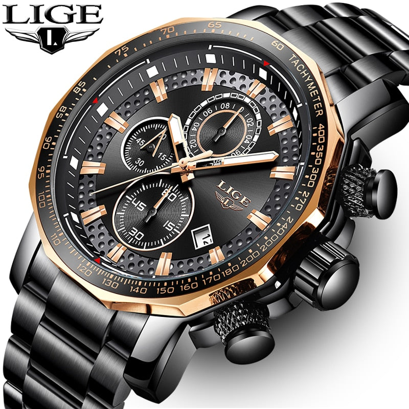 2020 LIGE New Fashion Mens Watches Top Luxury Brand Military Big Dial Male Clock Analog Quartz Watch Men Sport Chronograph watch