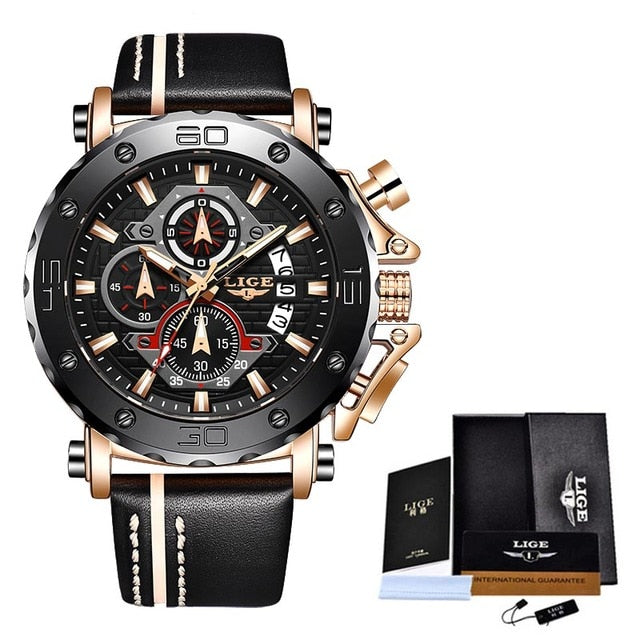 Watch Men 2020 LIGE New Mens Watches Top Brand Luxury Big Dial Military Quartz Watch Leather Waterproof Sport Clock Reloj Hombr