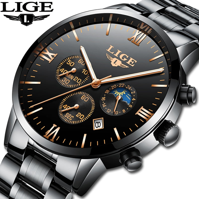 LIGE Watch Famous Men Fashion Quartz Clock Mens Watches Top Brand Luxury Full Steel Business Waterproof Watch Relogio Masculino