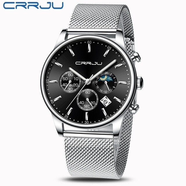 2020 New CRRJU Casual Mesh Belt Fashion Chronograph Quartz Gold Watch Top Brand Luxury Waterproof Date Clock Relogio Masculino