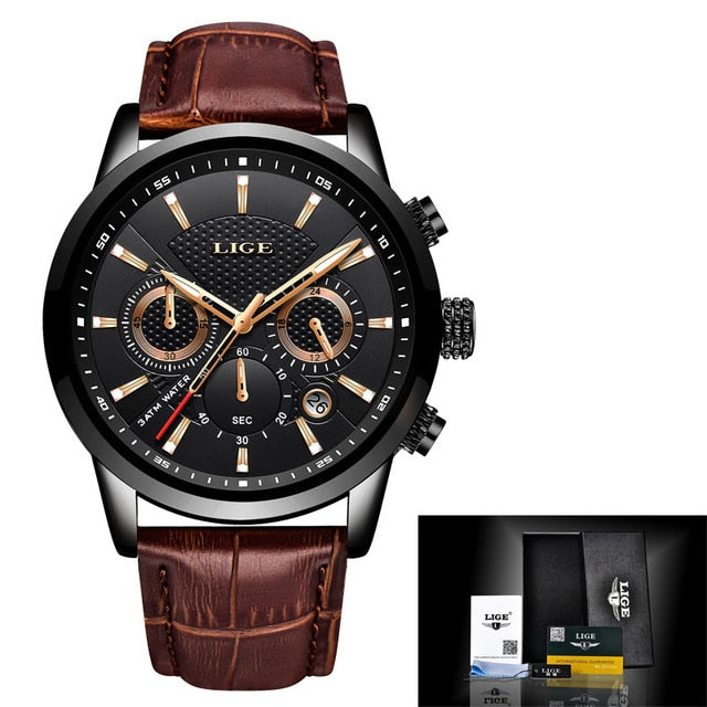 Relogio Masculin LIGE Mens Watches Big Dial Military Chronograph Top Brand Luxury Fashion Waterproof Sport Quartz Wristwatch Men