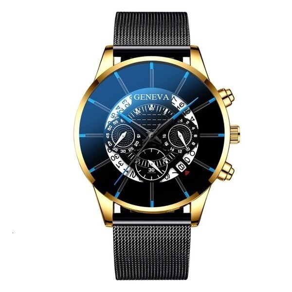 GENEVA Men Watches TOP Brand Luxury Fashion Business Calendar Stainless Steel Quartz Wrist Watch Male Clock relogio masculino