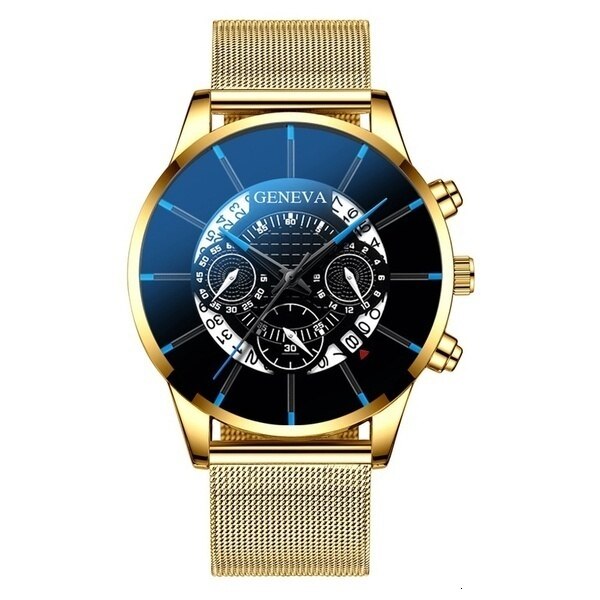 GENEVA Men Watches TOP Brand Luxury Fashion Business Calendar Stainless Steel Quartz Wrist Watch Male Clock relogio masculino