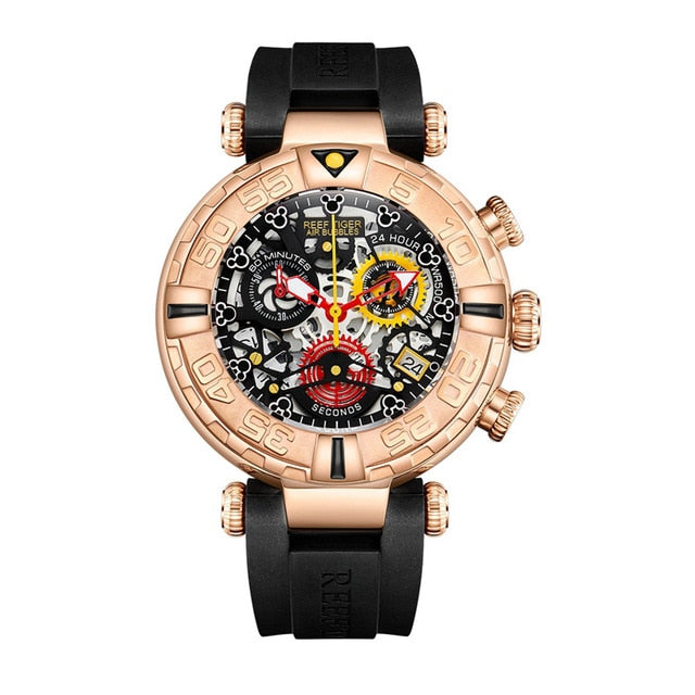 Reef Tiger/RT Top Brand Mens Sport Watches Chronograph Rose Gold Skeleton Watches Waterproof reloj hombre masculino RGA3059-S