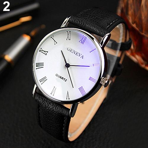 Men Watch Roman Numerals Blu-Ray Faux Leather Band Quartz Analog Business Wrist Watch montre homme часы мужские наручные