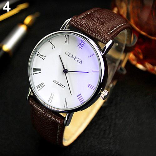 Men Watch Roman Numerals Blu-Ray Faux Leather Band Quartz Analog Business Wrist Watch montre homme часы мужские наручные