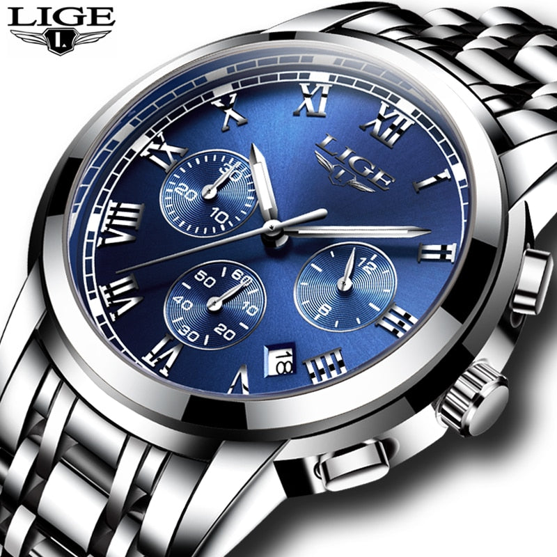 2020 Men Watch Luxury Top Brand LIGE Sport Chronograph Watches Mens Waterproof Full Steel Quartz Clock Watches Relogio Masculino