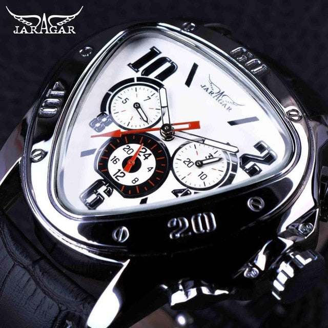 Jaragar Sport Racing Design Geometric Triangle Pilot Genuine Leather Men Mechanical Watch Top Brand Luxury Automatic Wrist Watch