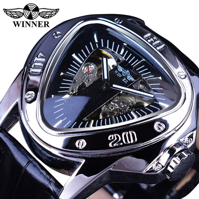 Winner Steampunk Fashion Triangle Golden Skeleton Movement Mysterious Men Automatic Mechanical Wrist Watches Top Brand Luxury