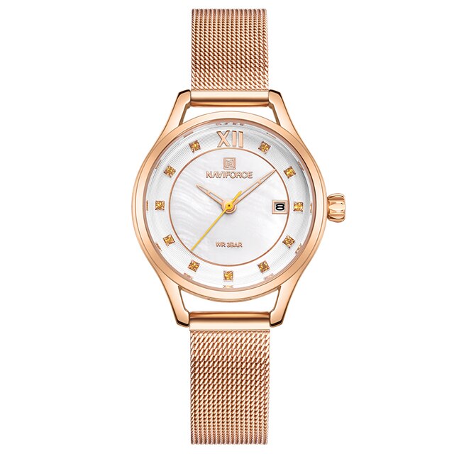 NAVIFORCE Luxury Ladies Watch Women Waterproof Rose Gold Steel Mesh Strap Women’s Watches Top Brand Date Bracelet Girl Clock