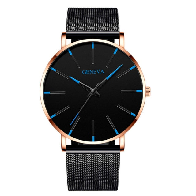 2021 Geneva Minimalist Watch Men Ultra Thin Blue Stainless Steel Mesh Belt Watches Man Business Casual Quartz Wrist Watch