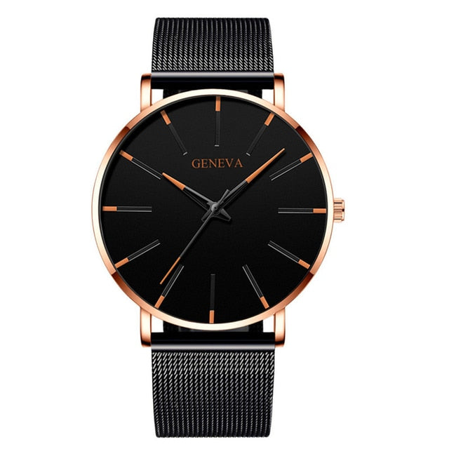 2021 Geneva Minimalist Watch Men Ultra Thin Blue Stainless Steel Mesh Belt Watches Man Business Casual Quartz Wrist Watch