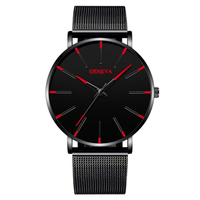 2021 Geneva Minimalist Watch Men Ultra Thin Blue Stainless Steel Mesh Belt Watches Man Business Casual Quartz Wrist Watch