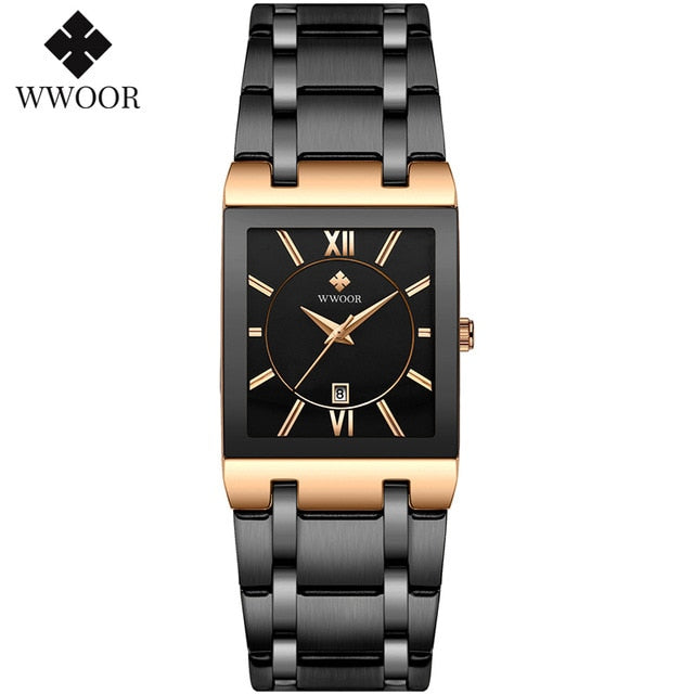 WWOOR Brand Luxury Gold Bracelet Men's Watches Fashion Square Quartz Wrist Watch For Men Stainless Steel Waterproof Reloj Hombre