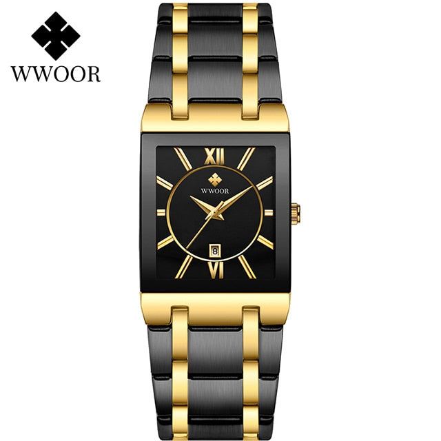 WWOOR Brand Luxury Gold Bracelet Men's Watches Fashion Square Quartz Wrist Watch For Men Stainless Steel Waterproof Reloj Hombre