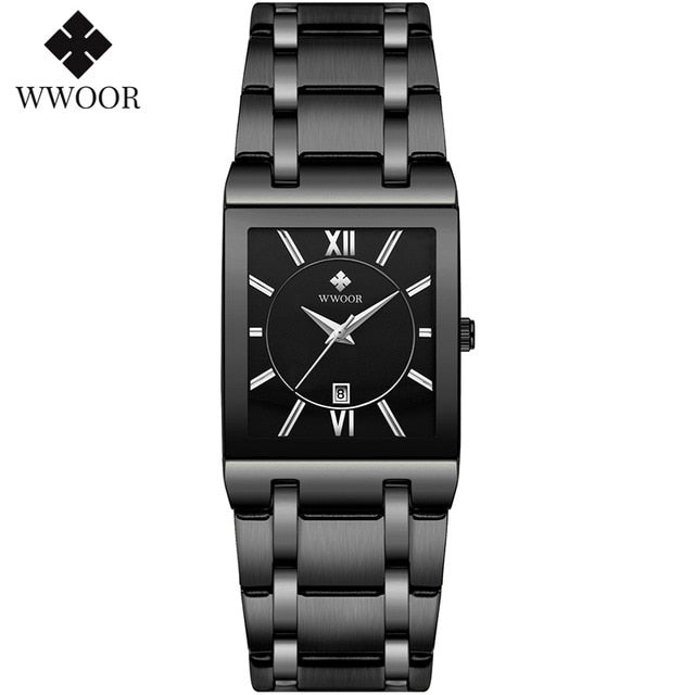 WWOOR Brand Luxury Gold Bracelet Men's Watches Fashion Square Quartz Wrist Watch For Men Stainless Steel Waterproof Reloj Hombre