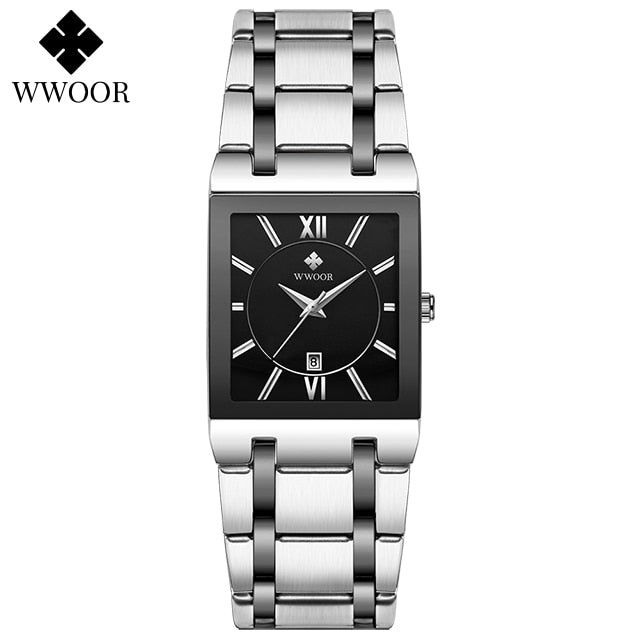 WWOOR Brand Luxury Gold Bracelet Men's Watches Fashion Square Quartz Wrist Watch For Men Stainless Steel Waterproof Reloj Hombre