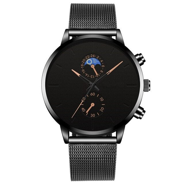 Reloj Hombre Fashion Watch Men Business Watches Luxury Classic Black Stainless Steel Mesh Belt Quartz Wrist Watch Montre Homme