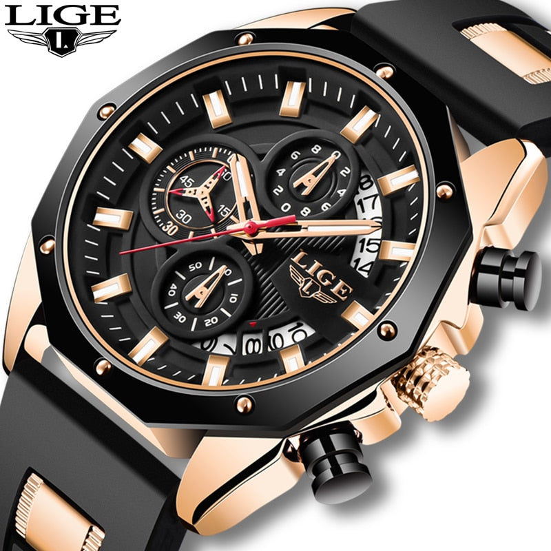 2021 LIGE New Sport Mens Watches Top Luxury Brand Watch For Men Silicone Wristwatch Waterproof Quartz Clock Relogio Masculino