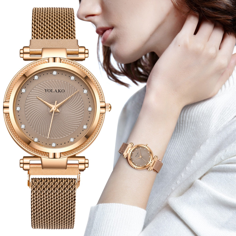 Luxury Creative diamond Dial Women Watches Fashion Rose Gold  Magnet Buckle Ladies Quartz Wristwatches Simple Female Watch Gifts