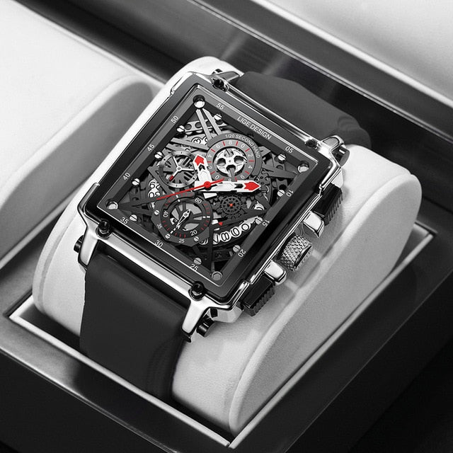 2021 New Men Watches LIGE Top Brand Luxury Waterproof Quartz Square Watch For Men Date Sport Hollow Clock Male Relogio Masculino