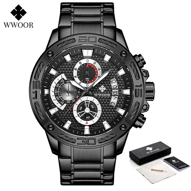 WWOOR 2021 New Men Watches Top Brand Luxury Gold Stainless Steel Quartz Watch Men Waterproof Sport Chronograph Relogio Masculino