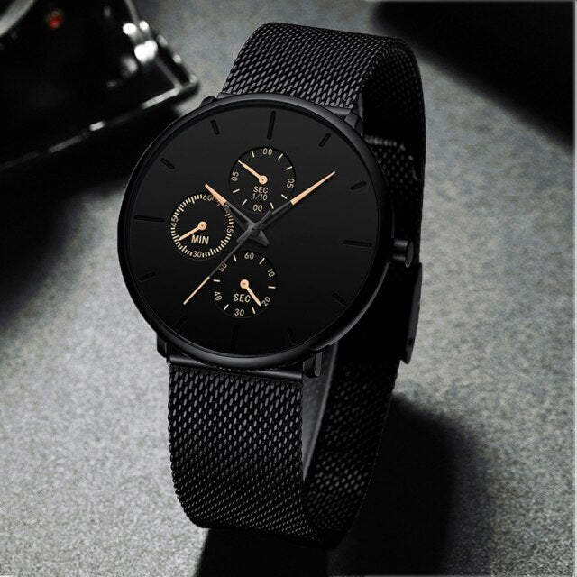 2021 Mens Luxury Watches for Men Business Casual Ultra Thin Clock Male Stainless Steel Mesh Belt Quartz Watch relogio masculino