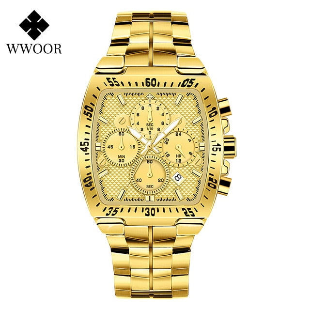 WWOOR Men Chronograph Sport Watches For Men Fashion Square Top Brand Luxury Stainless Steel Waterproof Quartz Watch reloj hombre