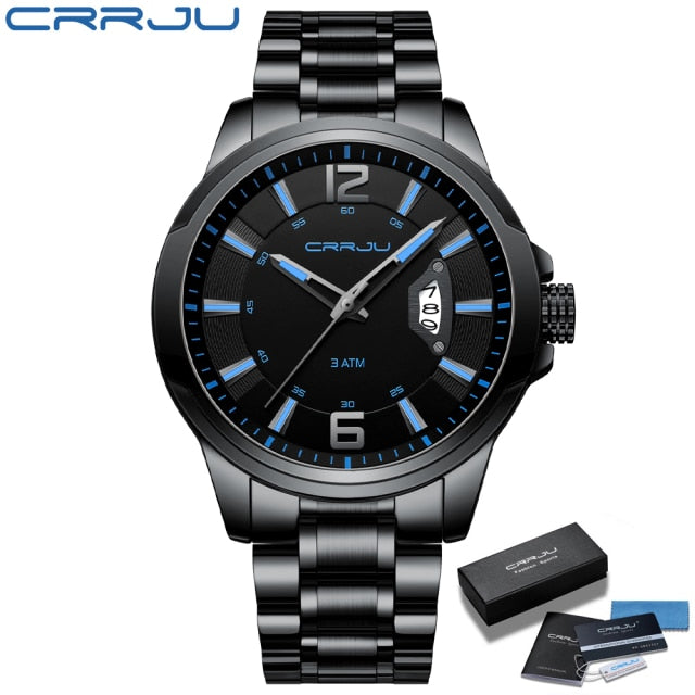 CRRJU Watches for Men Fashion Business Mens Watches with Stainless Steel Strap Waterproof Quartz Watch for Men with Auto Date