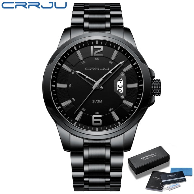 CRRJU Watches for Men Fashion Business Mens Watches with Stainless Steel Strap Waterproof Quartz Watch for Men with Auto Date