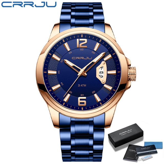 CRRJU Watches for Men Fashion Business Mens Watches with Stainless Steel Strap Waterproof Quartz Watch for Men with Auto Date