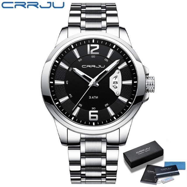 CRRJU Watches for Men Fashion Business Mens Watches with Stainless Steel Strap Waterproof Quartz Watch for Men with Auto Date