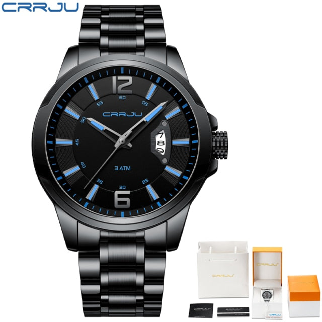 CRRJU Watches for Men Fashion Business Mens Watches with Stainless Steel Strap Waterproof Quartz Watch for Men with Auto Date