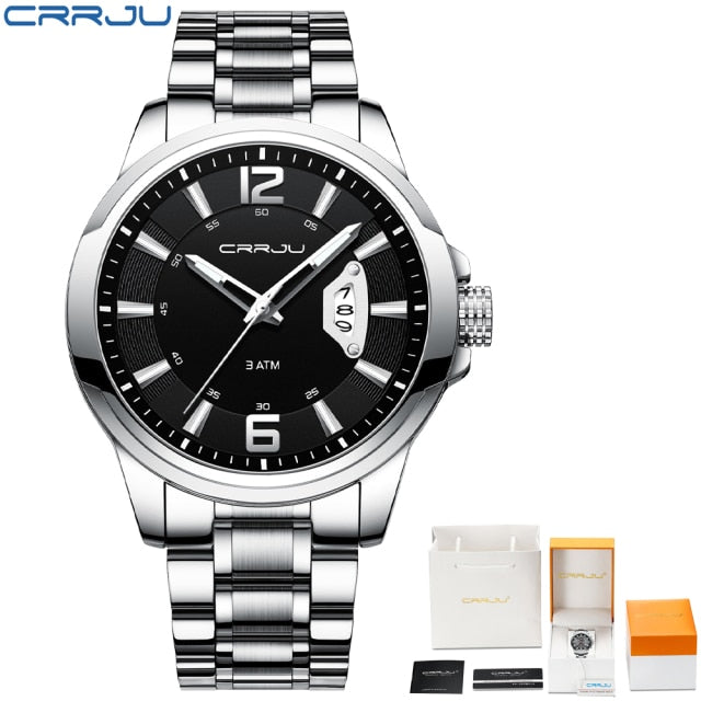 CRRJU Watches for Men Fashion Business Mens Watches with Stainless Steel Strap Waterproof Quartz Watch for Men with Auto Date