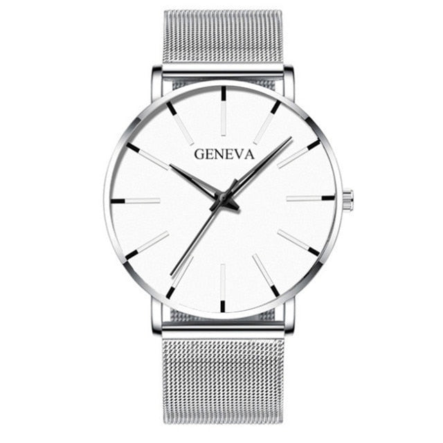 Geneva Mens Minimalist Ultra Thin Stainless Steel Mesh Belt Watch Luxury Men's Watch Business Casual Quartz Watch Reloj Hombre