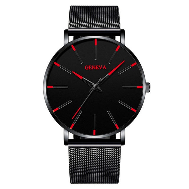 Geneva Mens Minimalist Ultra Thin Stainless Steel Mesh Belt Watch Luxury Men's Watch Business Casual Quartz Watch Reloj Hombre