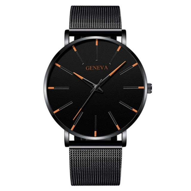 Geneva Mens Minimalist Ultra Thin Stainless Steel Mesh Belt Watch Luxury Men's Watch Business Casual Quartz Watch Reloj Hombre