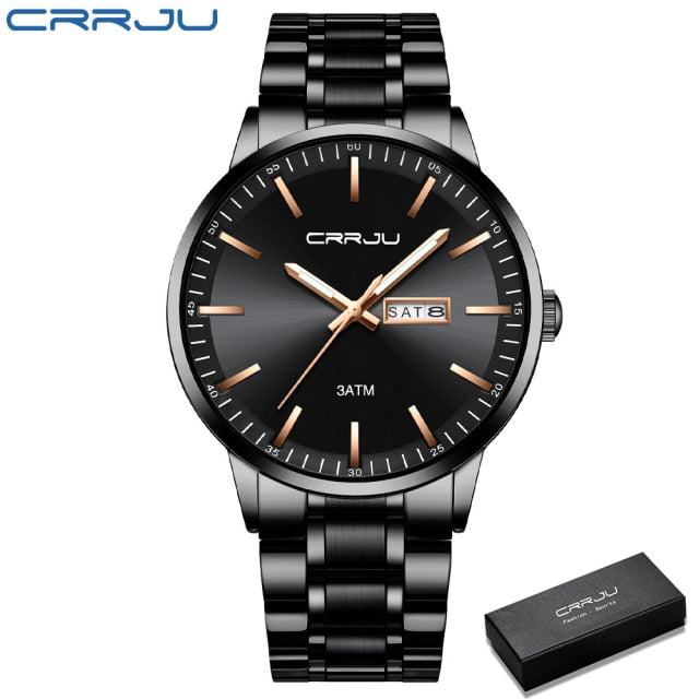 CRRJU New Quartz Watch for men Top Brand Luxury Fashion Business watches Steel Waterproof man SportWristwatch Relogio Masculino