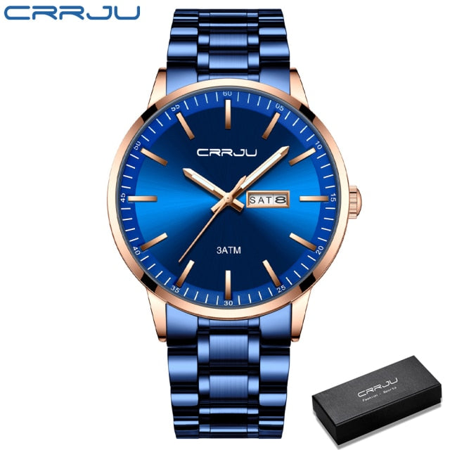 CRRJU New Quartz Watch for men Top Brand Luxury Fashion Business watches Steel Waterproof man SportWristwatch Relogio Masculino