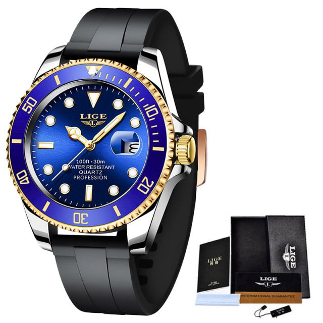 2021 New Watch Men Silicone Strap 30M Waterproof Men Watches LIGE Top Brand Luxury Sport Quartz Wristwatch Relogio Masculino+Box