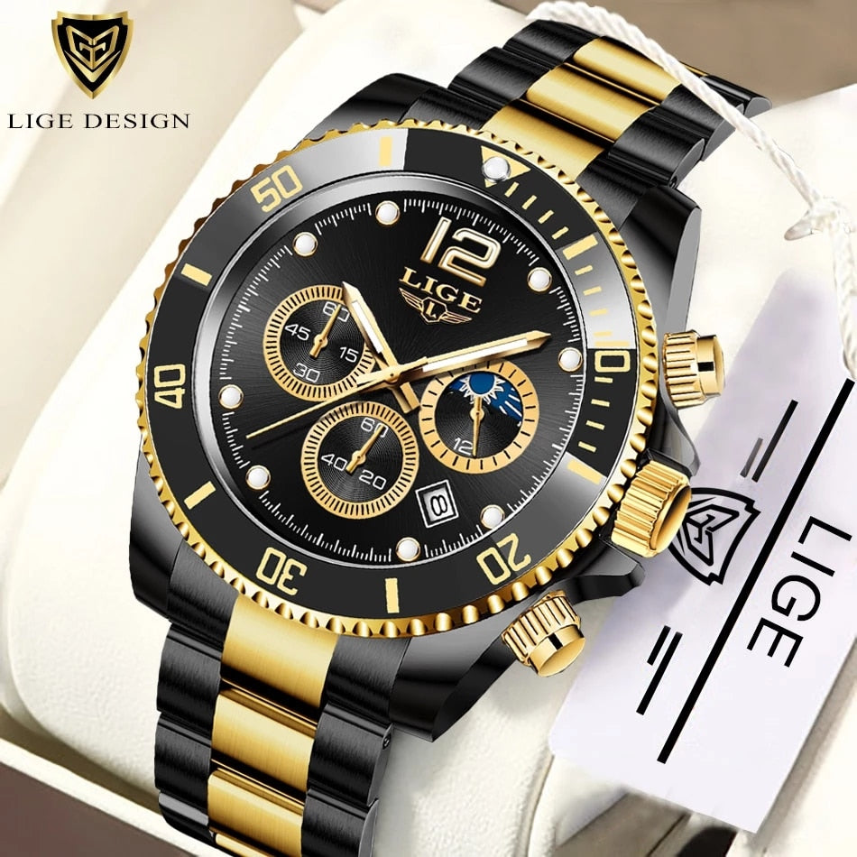 LIGE 2021 mens watches top brand luxury fashion business watch men's stainless steel waterproof Wristwatch Relogio Masculino+Box