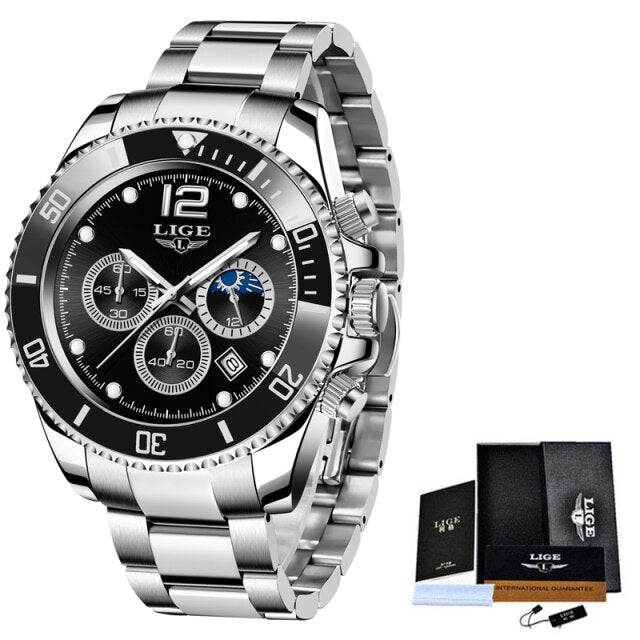 LIGE 2021 mens watches top brand luxury fashion business watch men's stainless steel waterproof Wristwatch Relogio Masculino+Box