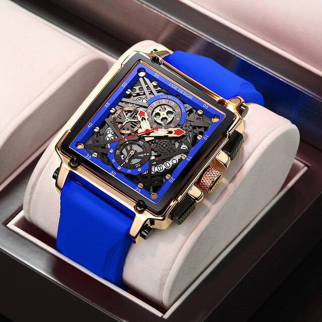 2021 New Men Watch LIGE Top Brand Luxury Waterproof Quartz Square Wristwatche For Men Date Sport Hollow Clock Male Zegarek Meski