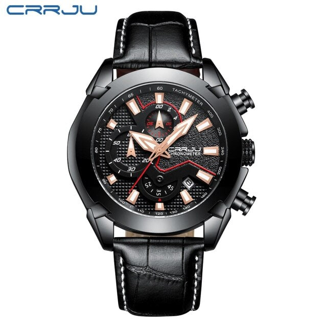 CRRJU New Fashion watches Luxury Calander Business Watch Mens Chronograph Sport Leather Watches Men's Luminous Quartz watch